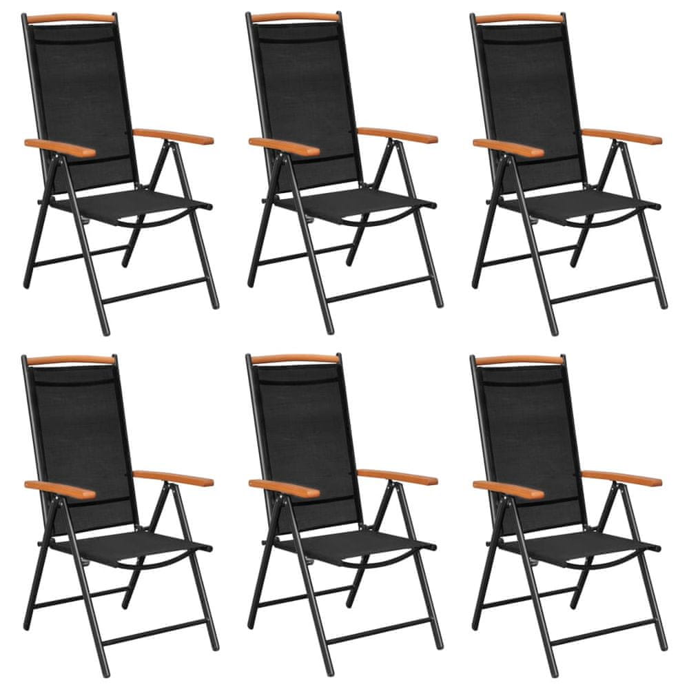Vidaxl Skladacie záhradné stoličky 6 ks textilénové čierne